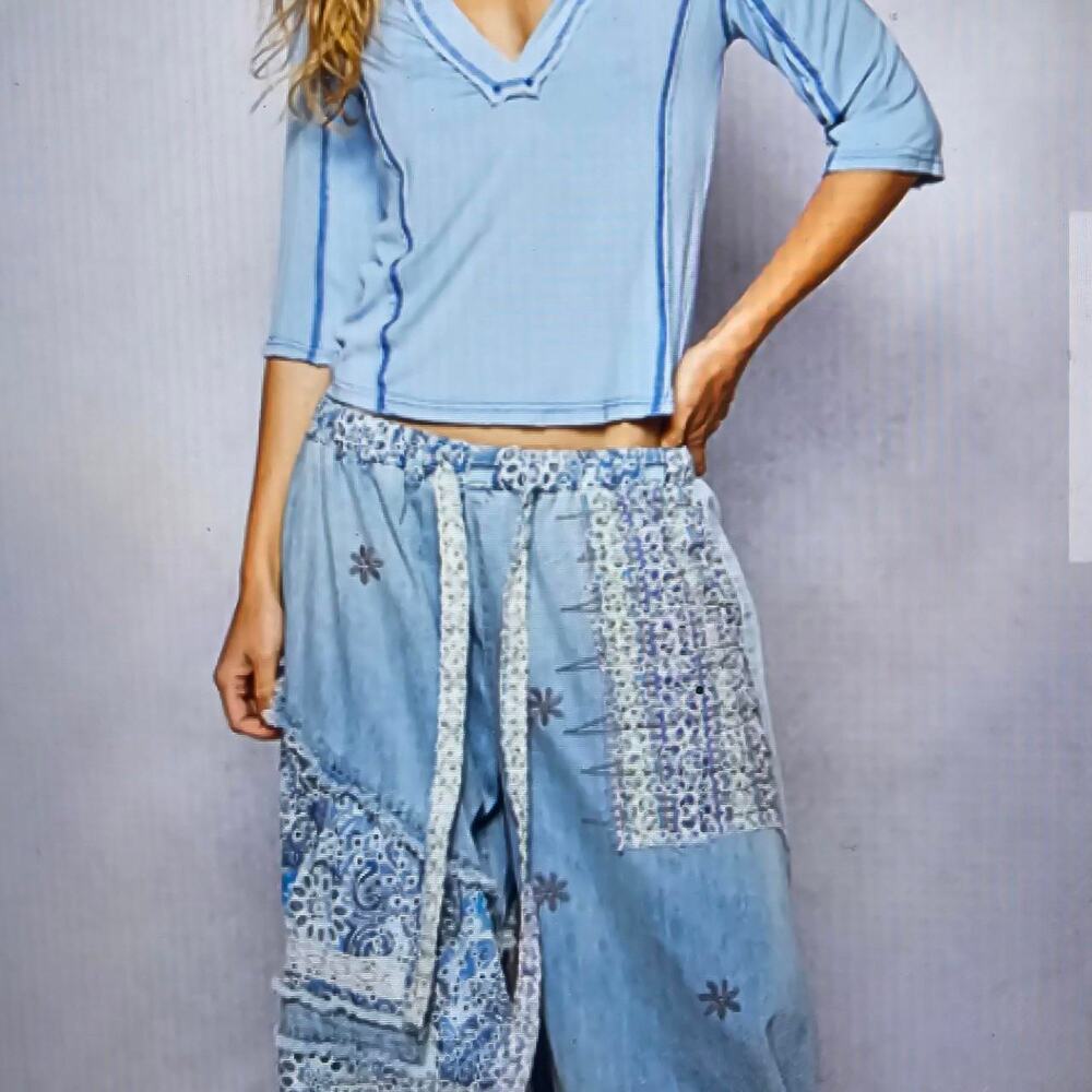 Pol patchwork lace denim joggers Large